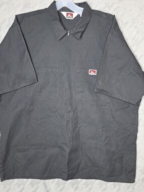 Vintage Ben Davis Gray Short-Sleeve Half Zip Work Shirt Mens XL